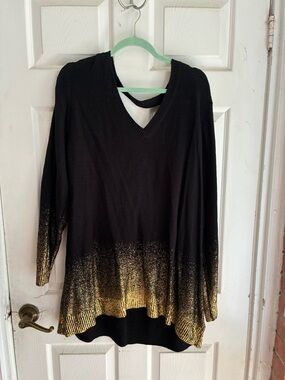 torrid Black V-Neck Sweater with Gold Ombre Hem